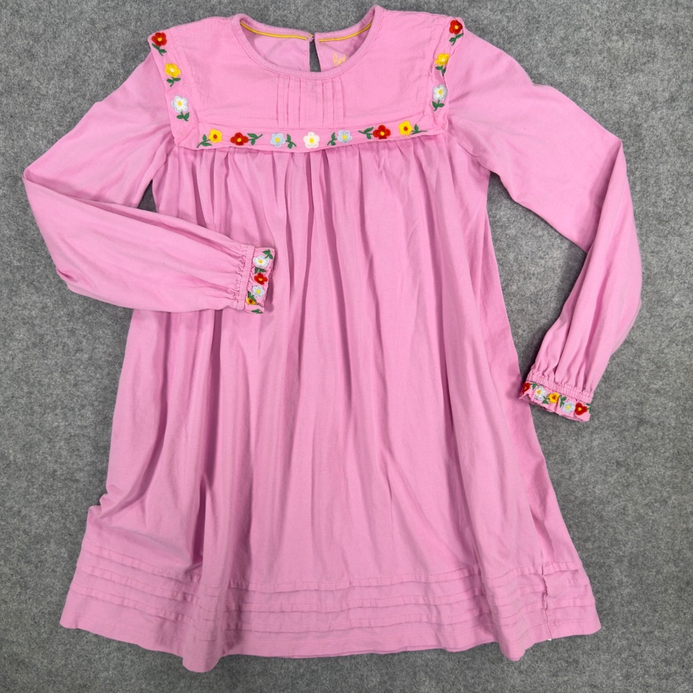 Boden Girls Pink Floral Embroidered Long Sleeve Dress Size 11-12Y